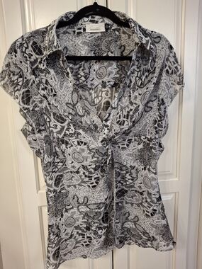 dressbarn Black & White Paisley Knot-Front Blouse